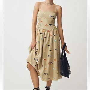 ANTHROPOLOGIE Maeve Sleeveless Square-Neck Drop-Waist Midi Dress